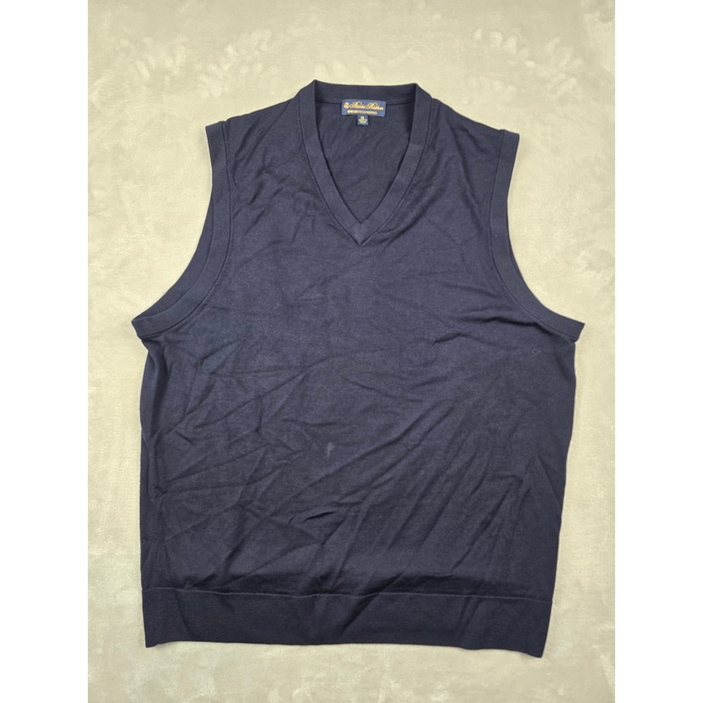 Brooks Brothers Sweater Vest Mens‎ XL Blue Brookstech Merino Wool V-Neck *Read